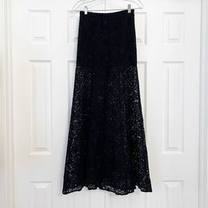 Alexis Womens Long Black Floral Micah Lace Maxi Skirt Front Slit Size XS